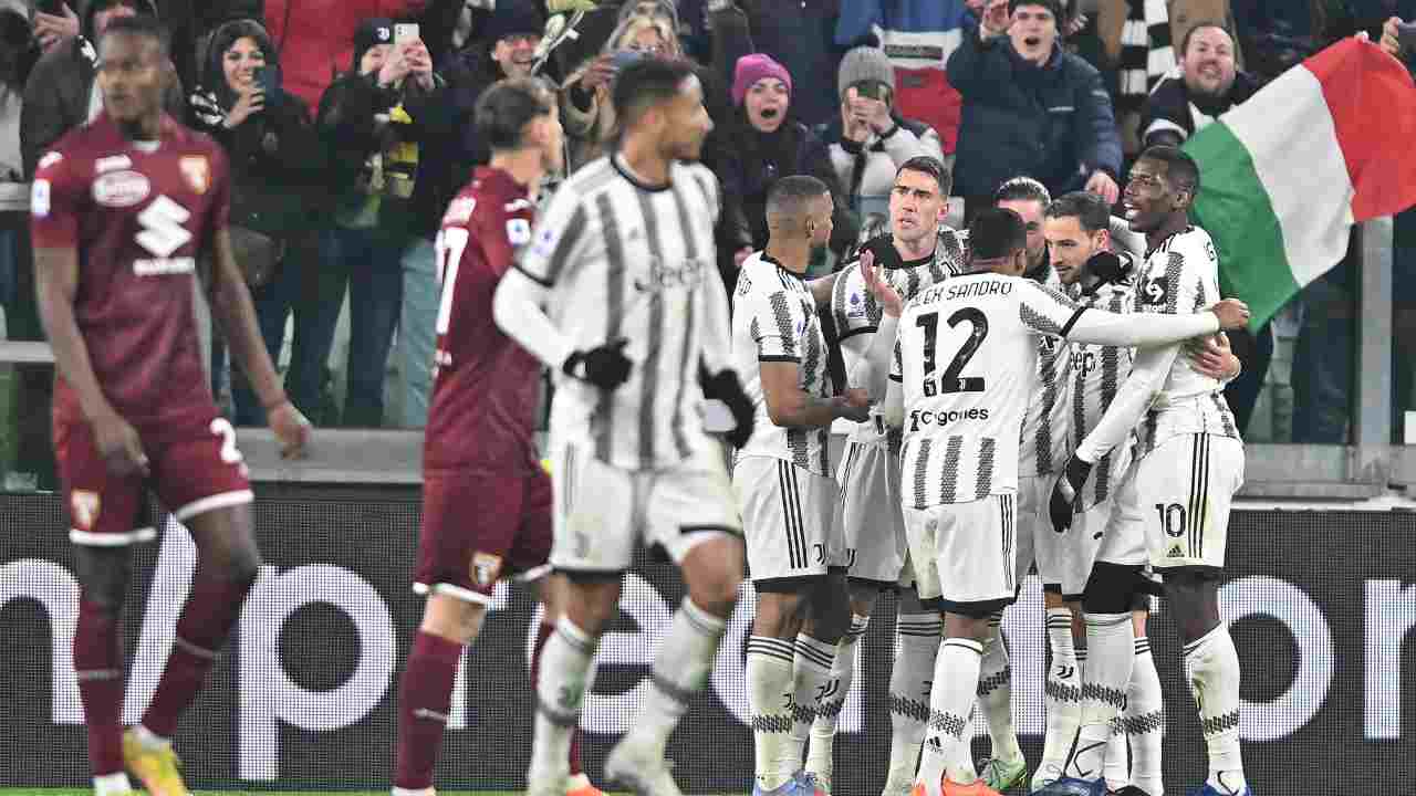 L'esultanza della Juventus durante il derby contro il Torino