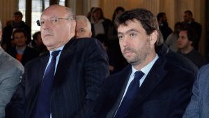 L'ad sport dell'Inter Beppe Marotta assieme all'ex presidente della Juventus Andrea Agnelli